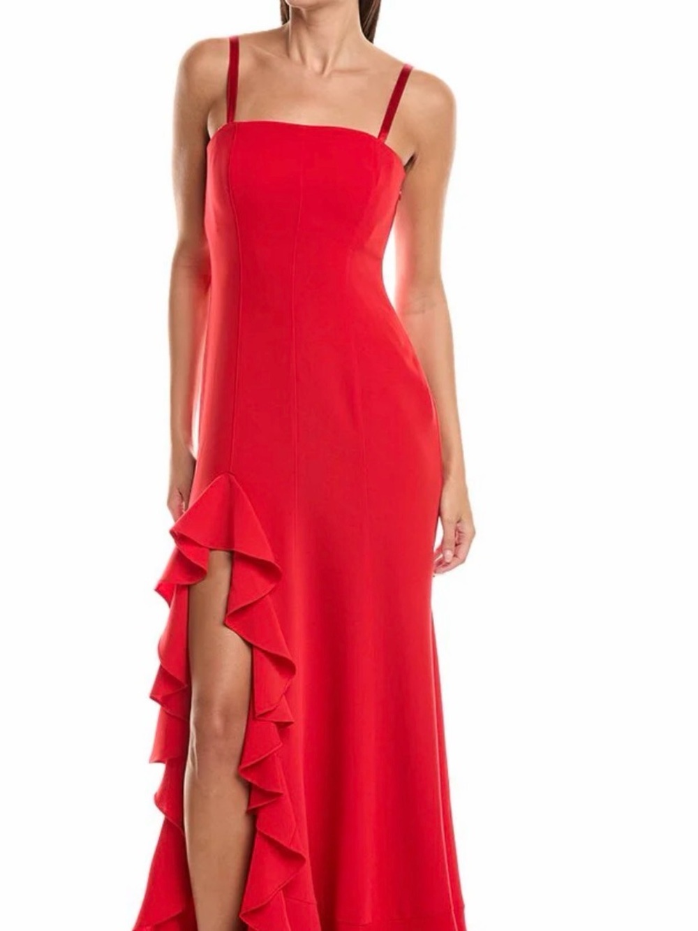cinq a sept Red High-Low Ruffle Slit Gown